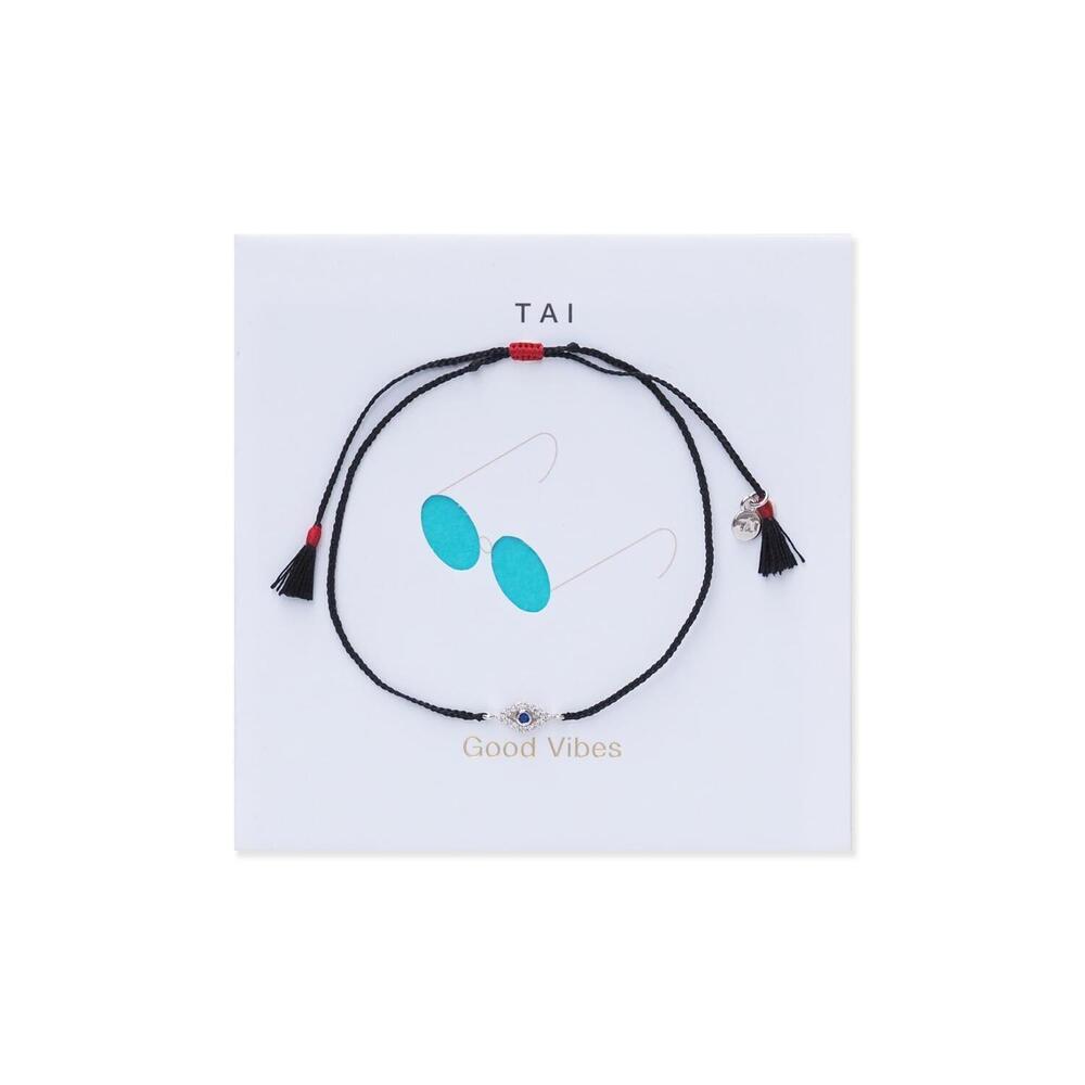NEW TAI women's good vibes card bracelet in silver blue evil eye